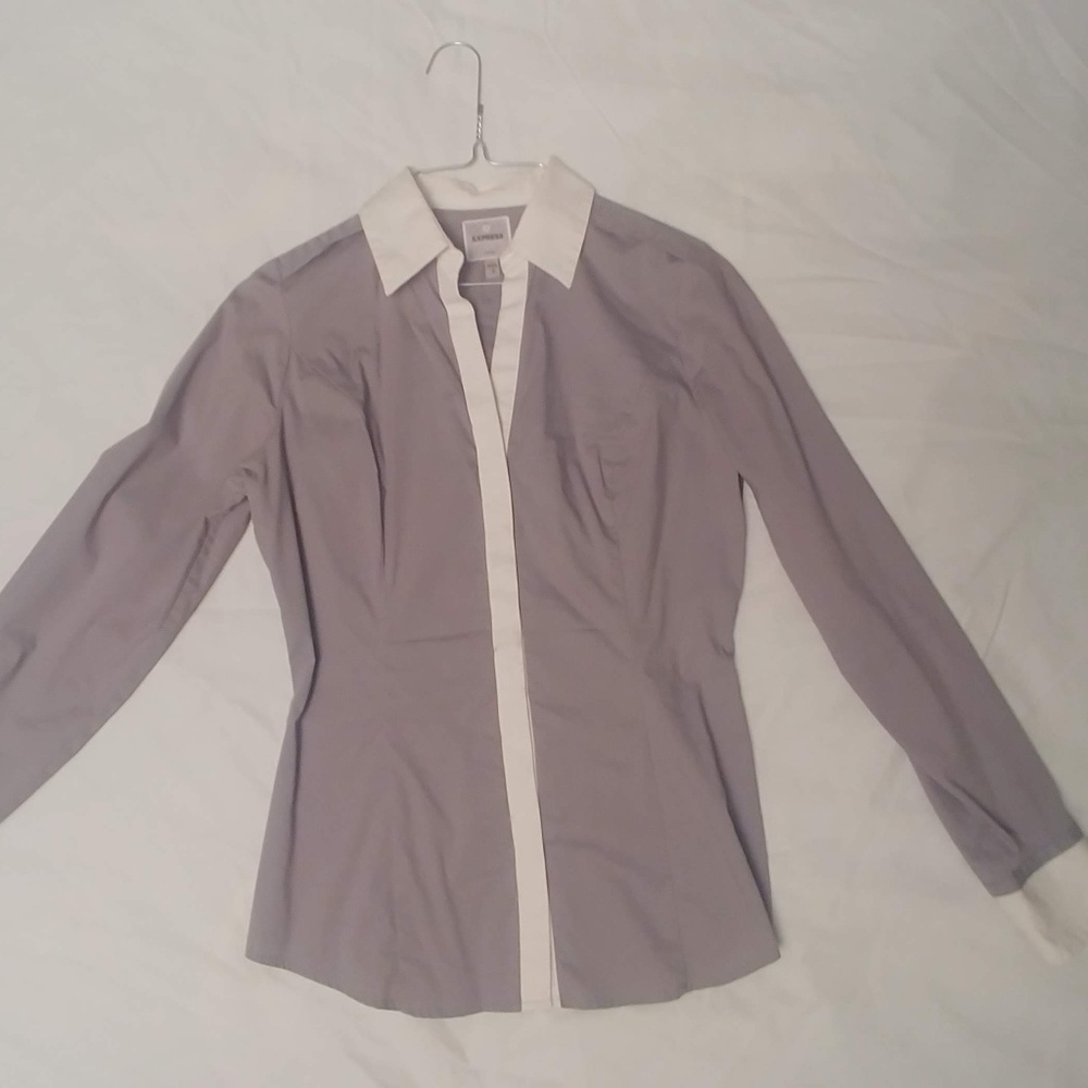 Gray & White Express Button Up